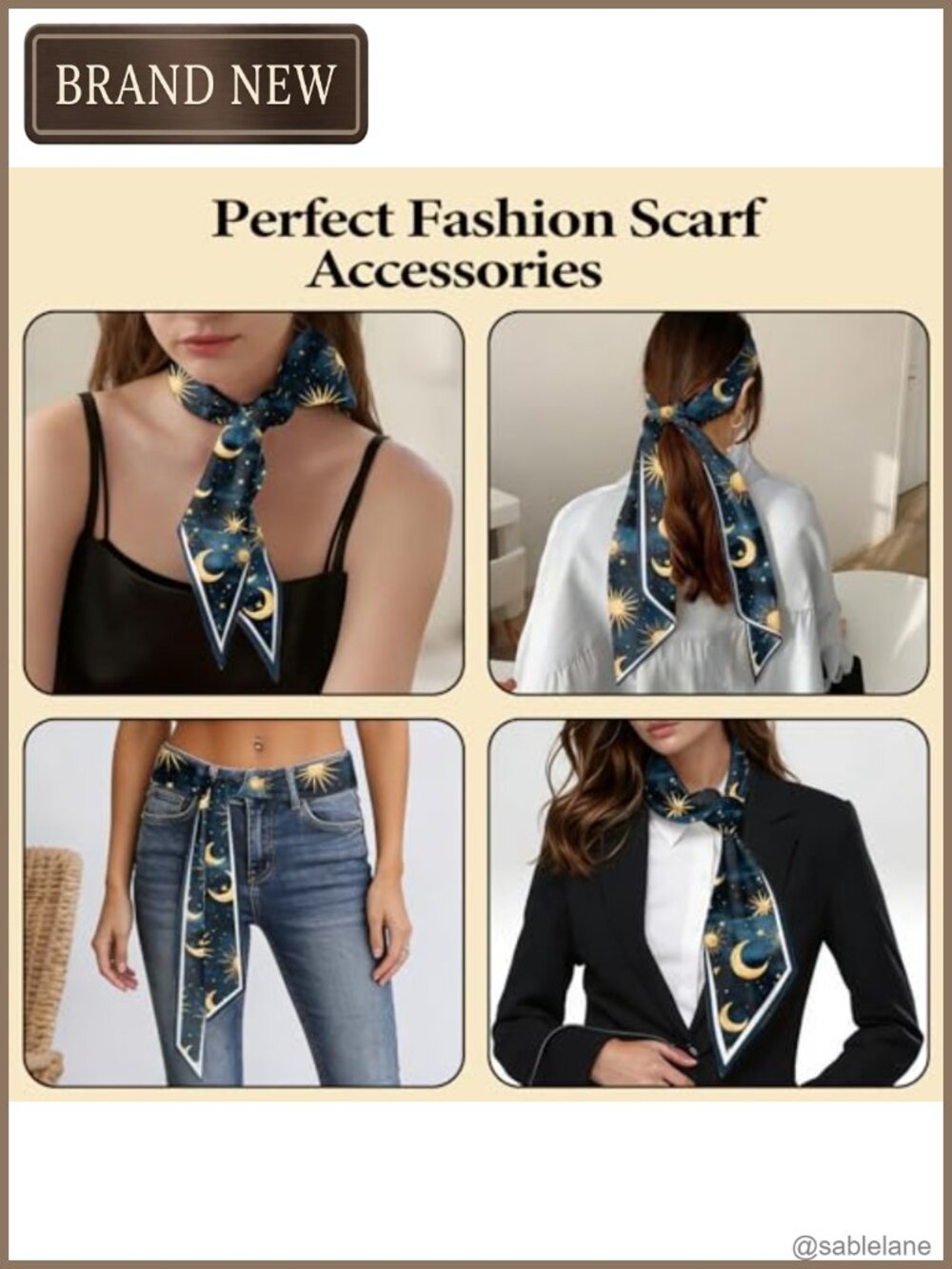 Satin Silk Feeling Fashion Scarf, Multipurpose Hair Neck Scarf - Picture 4 of 6
